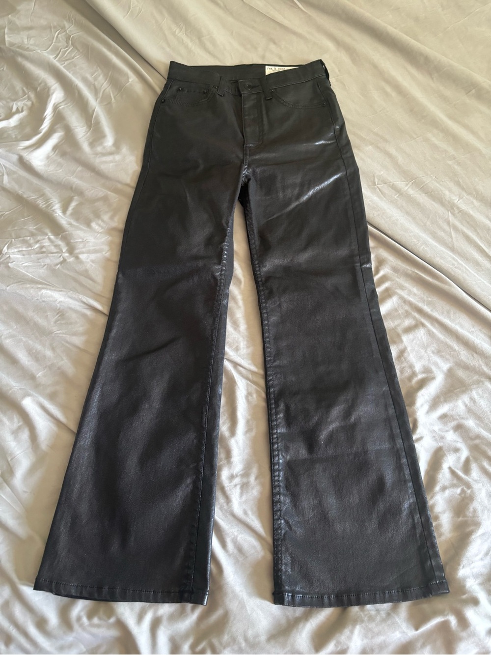 rag & bone Casey High-Rise Ankle Black Faux Leather Flare Pants